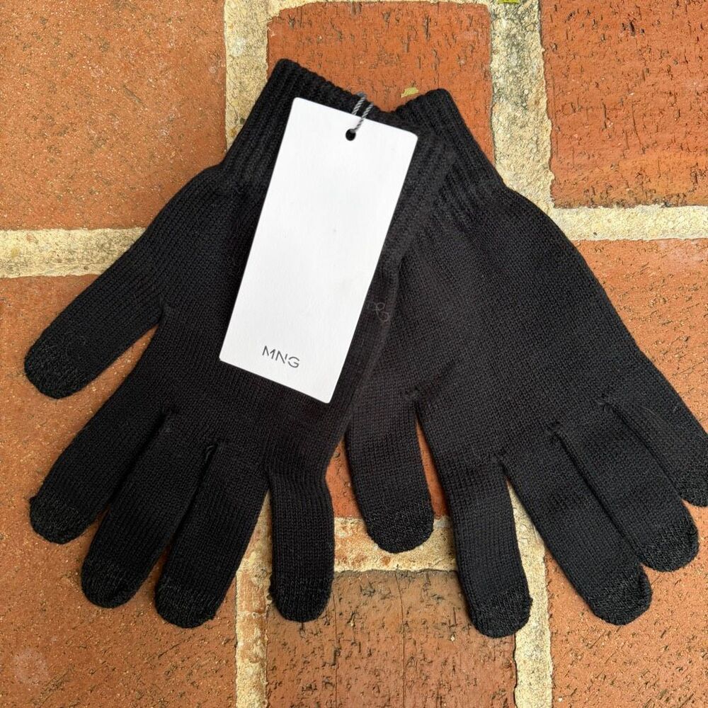 Mango MNG Unisex Wool Blend Touchscreen Knit Gloves Black One Size NWT